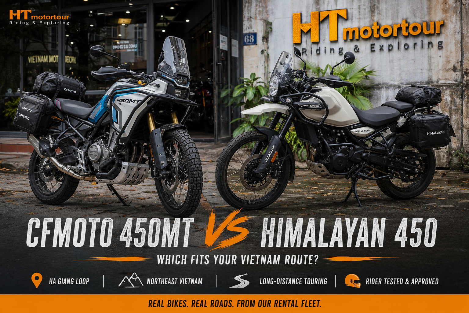 CFMOTO 450MT vs Royal Enfield Himalayan 450 Vietnam rental comparison