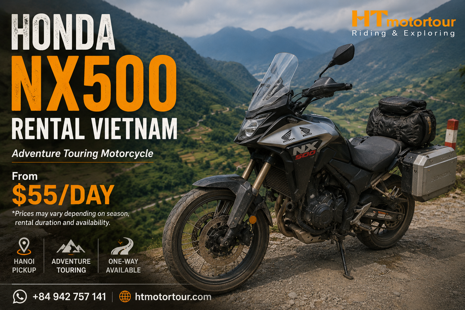Honda NX500 Rental Vietnam - Price Hanoi Pickup Best Routes