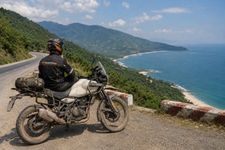 Motorcycle rider on Hai Van Pass Central Vietnam