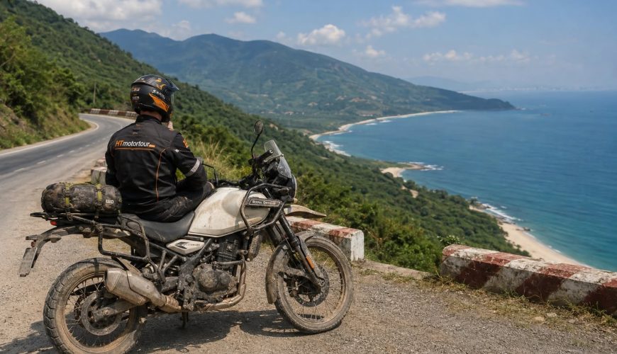 Motorcycle rider on Hai Van Pass Central Vietnam